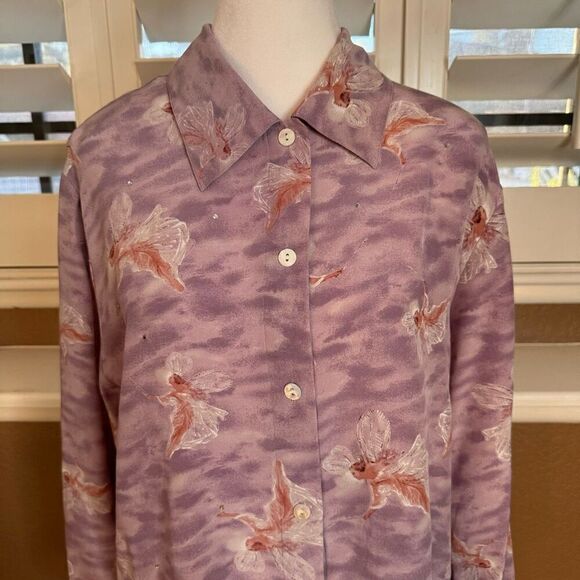 Kirks Folly L Dance With The Fairies 100% Silk Blouse Pastel Purple Art To Wear - Picture 2 of 6